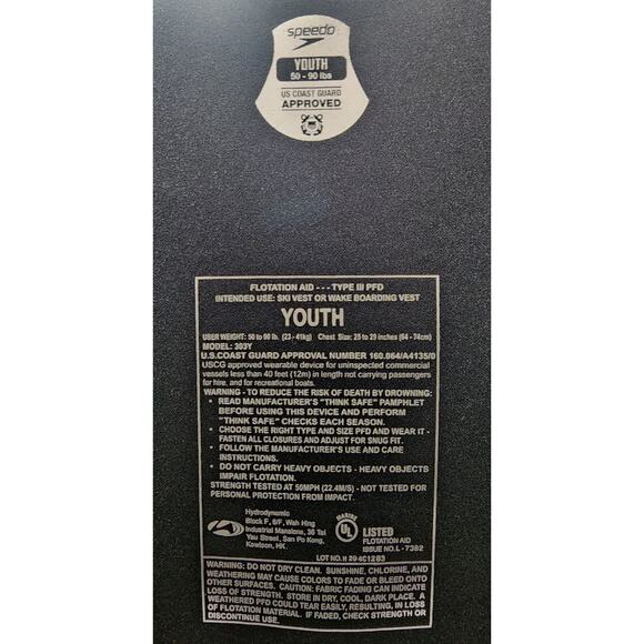 Speedo Youth Life Ski Vest 50–90 lbs USCG Approved Blue Purple Striped Print - Picture 2 of 3